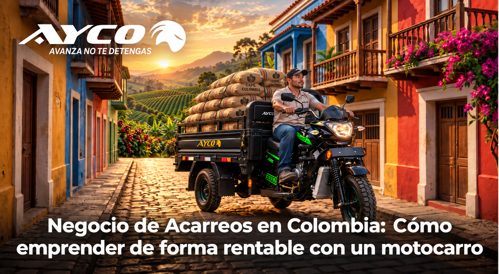 Motocarro entre Cafetales al Atardecer